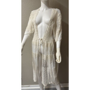 Roommates Ivory Crochet Lace Duster Cardigan XL Cottage Core Fairy Whimsy Boho